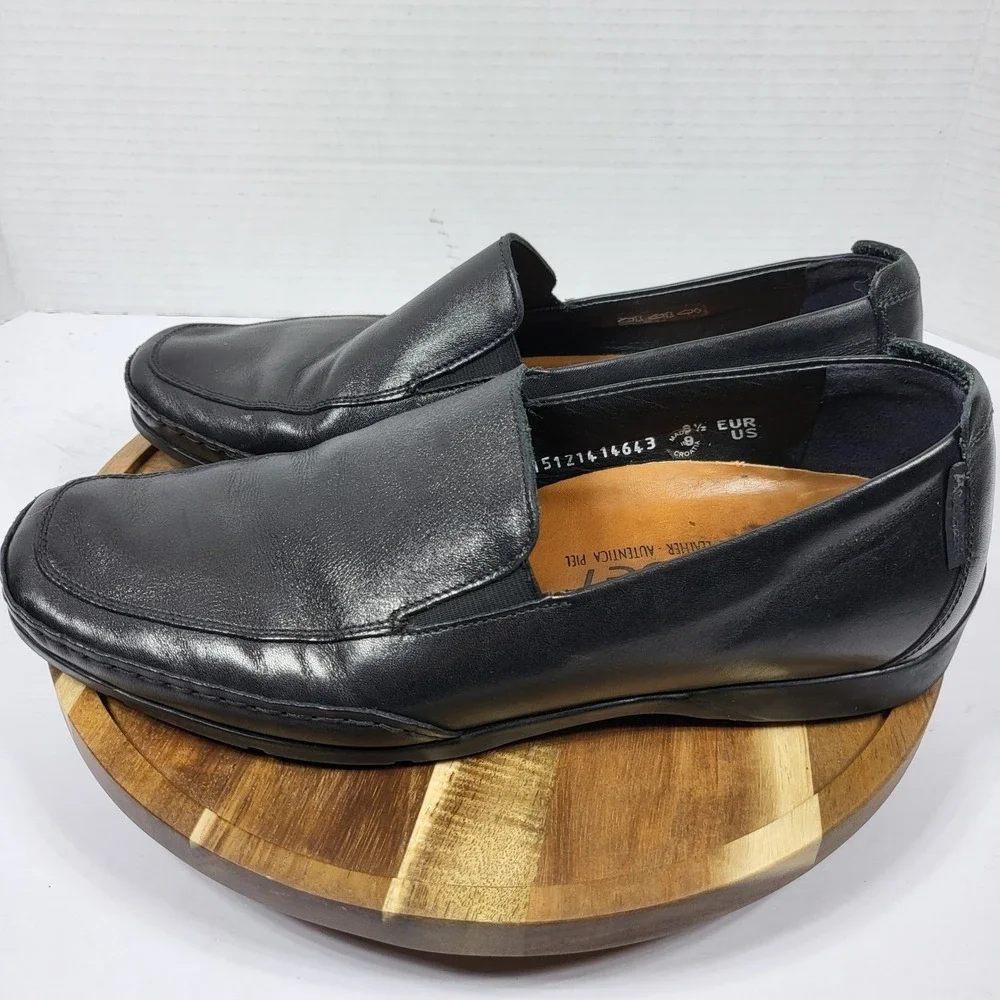 Mephisto Mens Black Genuine Leather Air-Jet Slip-On Loafers Comfort Shoes Size 9